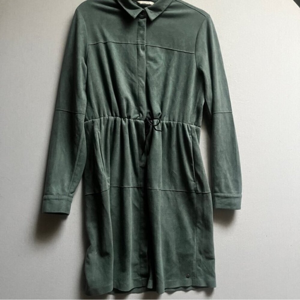 Sandwich brushed velvet suede snap button collar dress Sz M